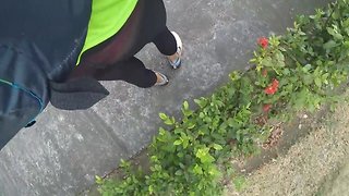 Walking wearing gray woman leggings
