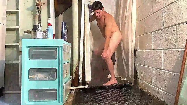 Gay enema and shower handjob