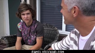 Hot step grandpa triple with step son and teenager neighbour twink