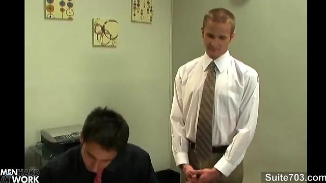 Lusty blonde gay gets drilled in the office