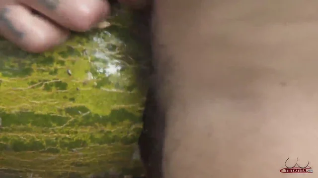 Two hung guys fuck a melon