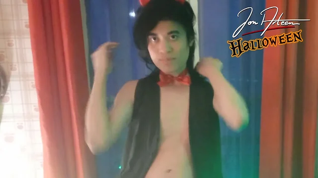 Boy devil jon arteen does halloween striptease, crossdresses, shows his