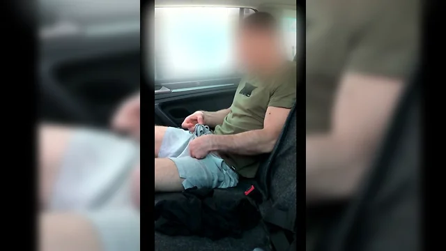 Wanking secretly in a taxi while driver is away - public place handjob!
