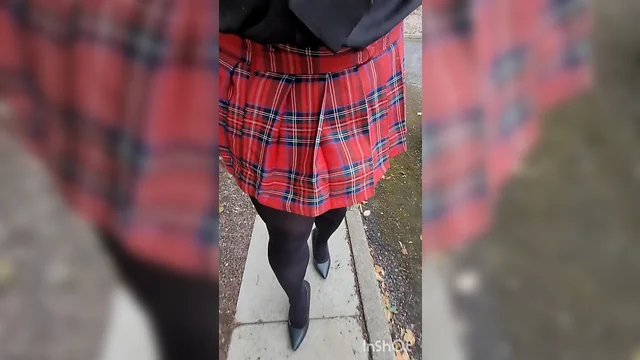 Crossdresser Schoolgirl`s Outdoors Masturbation Adventure