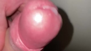 Huge cumshot from big cockhead and long foreskin