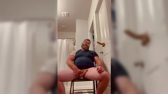 Married straight bearded bear playing with dildos and cumming