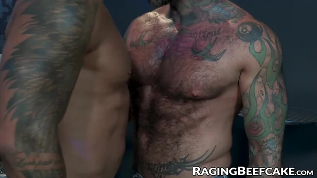Interracial anal slamming with muscular tattooed hunks