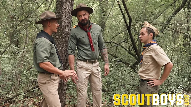 Jax thirio gets fucked in a 3way by scoutmasters