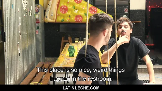 Latinleche cute boy blows handsome stranger at gay bar
