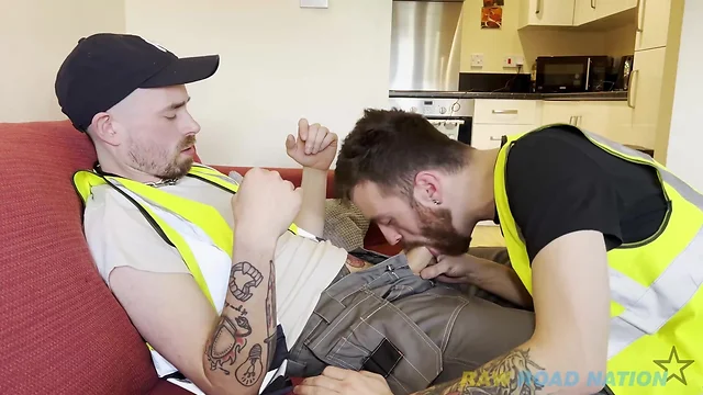 Tattooed man with big hairy cock has intimate encounter with friend