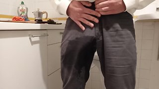 Desperate urination and ejaculation in the kitchen