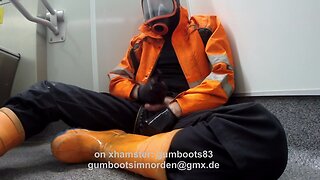 Using purofort boots and gas mask in a public toilet