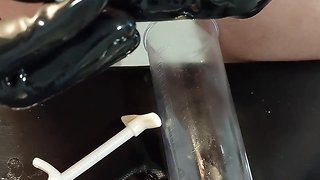 Latex glove masturbation and ejaculation with penis pump and urethral sounding