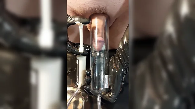 Latex glove masturbation and ejaculation with penis pump and urethral sounding