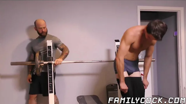 Dad lifts weights and drills his stepson