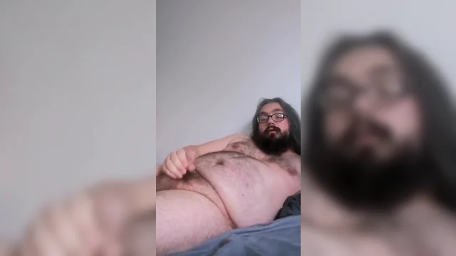 Fat bear masturbates and cums