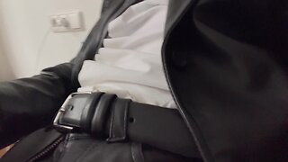 Jerk with cumshot on leathers