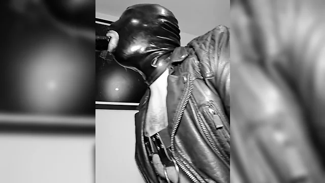 Leather and latex deepthroating slave