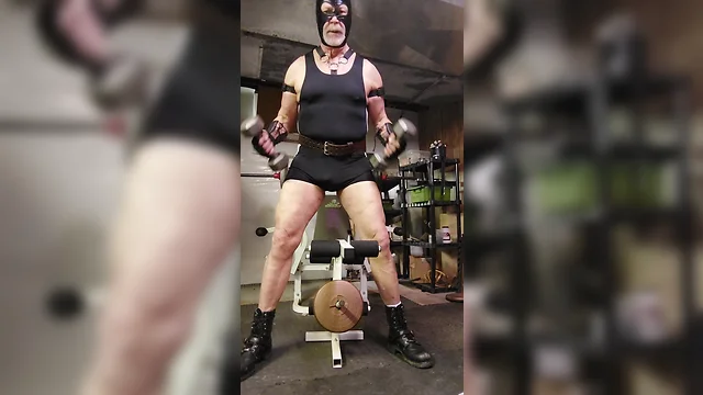 Heavy lifter lifting weights in leather