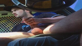 Masturbating and ejaculating in a car in a parking lot frenzy.