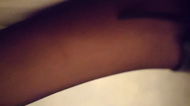 Cumshot on legs in stockings with satin night dress