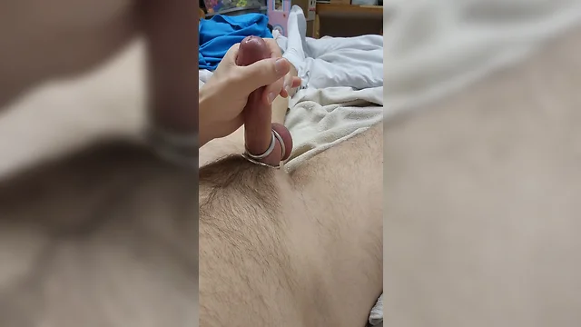 Big cumshot from edging hard cock with mushroom head ring ends