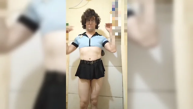 Crossdressing sissy police officer costume