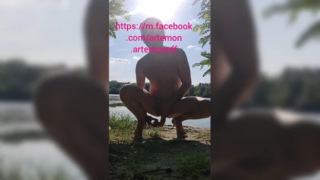 Sitting on a dildo on the river in public