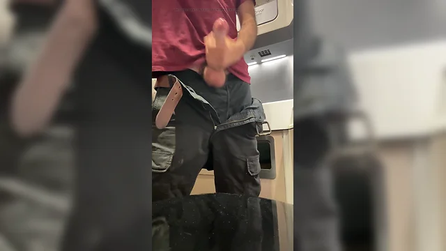 Public train wank and big cock cumshot #amateur #masturbate