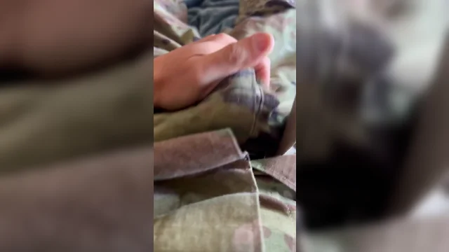 Asking younger solider: loads of creamy cum on his boot!