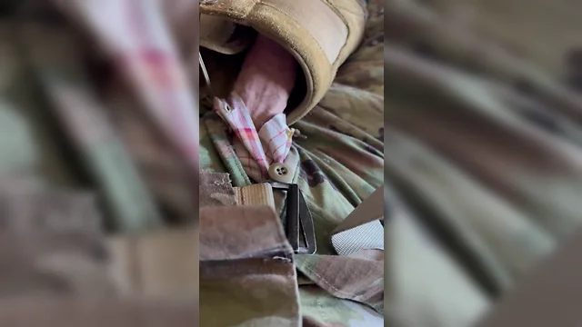 Asking younger solider: loads of creamy cum on his boot!