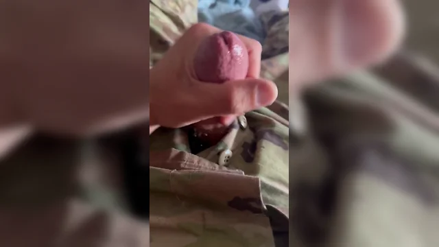 Youngest us army soldier jerking his hard cock in ocp uniform