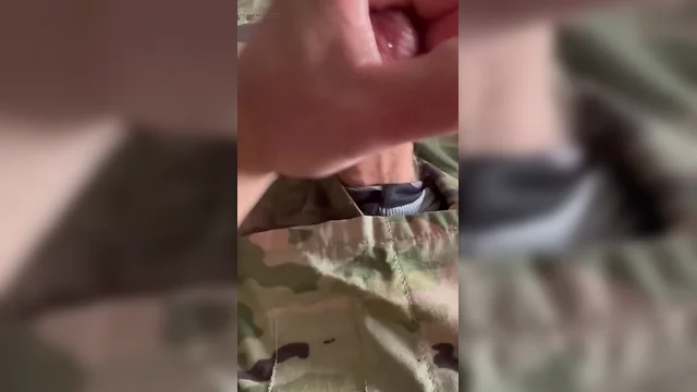 Youngest army solider leaks massive loads while jerking off and shooting creamy load in uniform