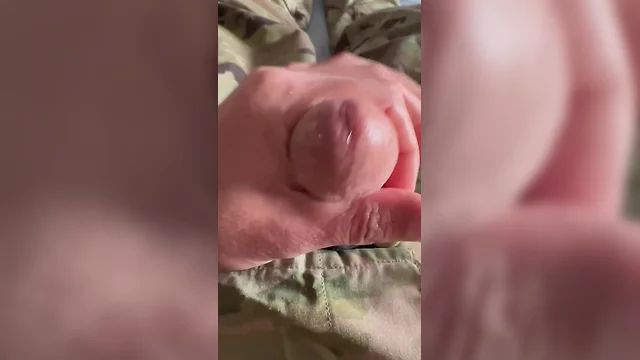 Youngest army solider leaks massive loads while jerking off and shooting creamy load in uniform