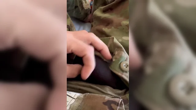 Youngest army soldier jerks off in uniform wearing black socks - shoots creamy load through undies