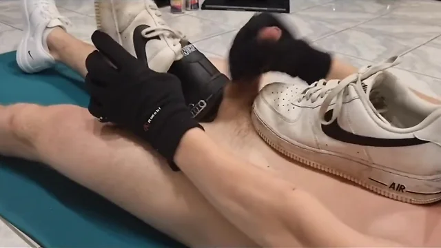 Youngest guy gets nice cock stuck in sneakers younger youngest