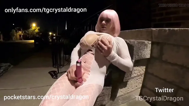 Amateur sissy crossdresser exposed outdoors in public masturbating