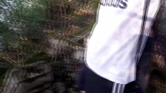 Amateur asian twink boy freeballing, jerking off, and pissing in public park