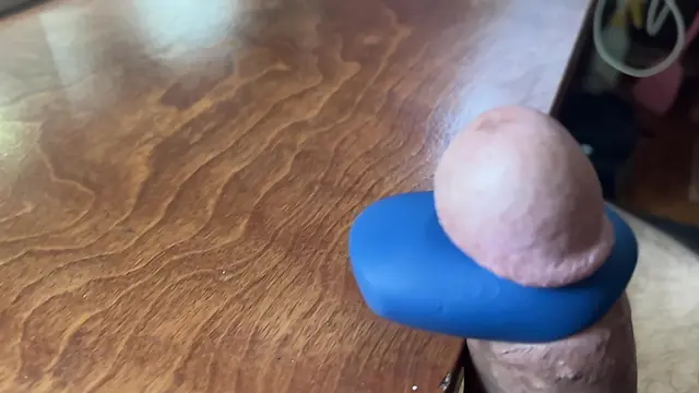 Big cock closeup cumming with rings and toyed: slow mo hands free