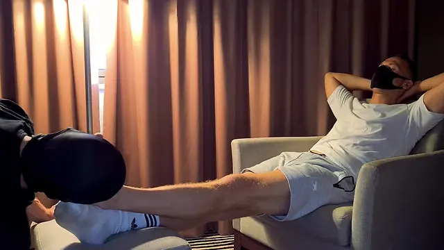 Intense foot domination: sock sniffing and licking fetish