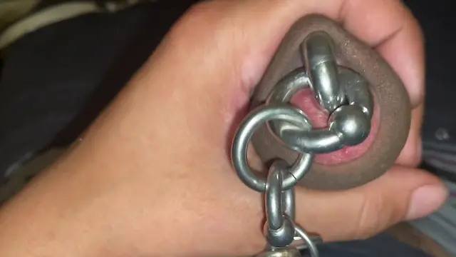 bigcockmasturbation boundedging: longest chained pierced cock solo masturbation part iii