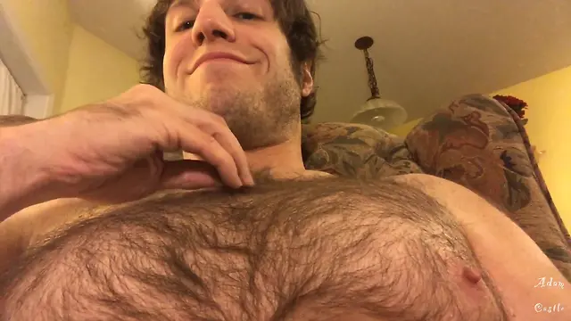 Amateur hairy man solo nipple play