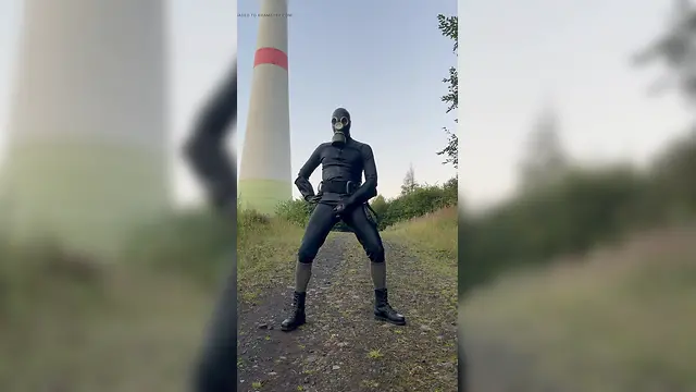 Outdoor public full rubber wank in the forest