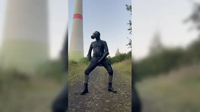 Outdoor public full rubber wank in the forest