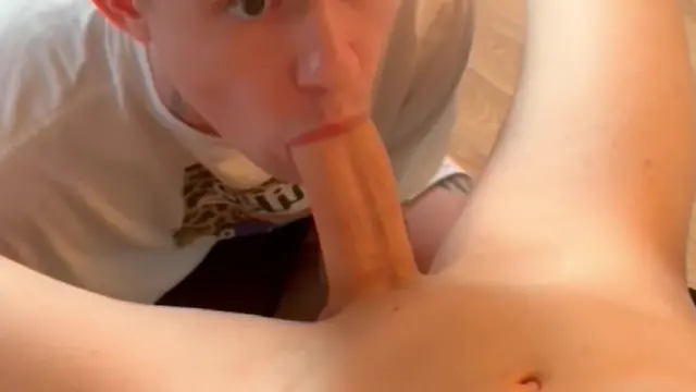 Intense oral pleasure: explosive finish from young twink on huge cock