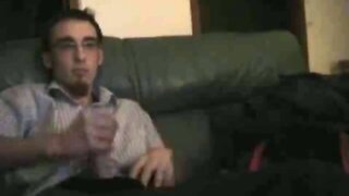 geeky guy jacking off after work