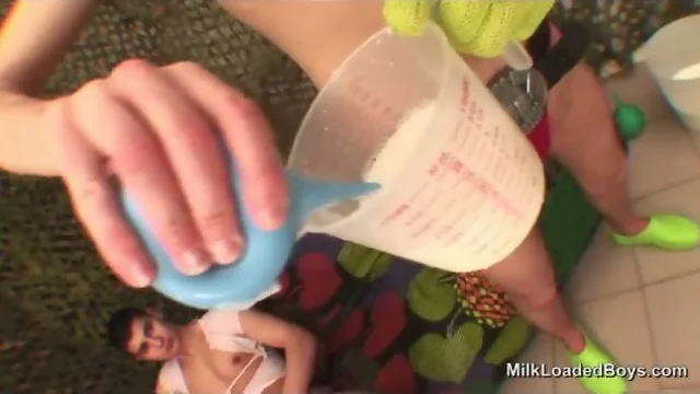 Milk dripping as he sucks cock