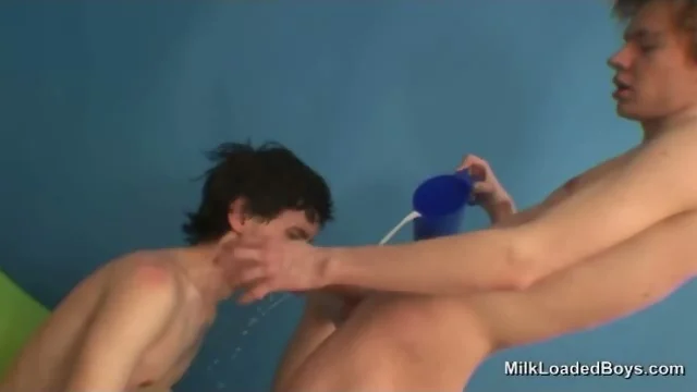 Facial and milk poured on boy