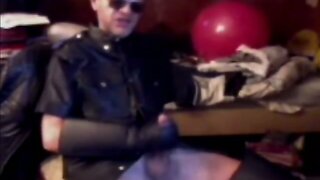The guy in leather jerks off
