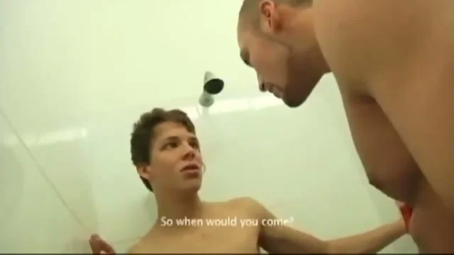 Twink fucked bareback by dude in the shower.
